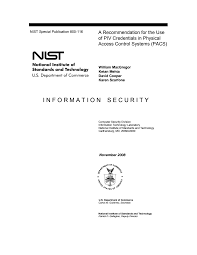 NIST SP 800-116, A Recommendation for the Use of PIV Credentials in  Physical Access Control Systems (PACS)