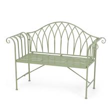 This Ornately Designed Sage Metal Bench With Antique Appearance Will Sit Elegantly In Any Garden Or On Any Patio Metal Bench Metal Patio Furniture Bench