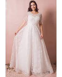 Straps or cap sleeve options also give modest brides lightweight coverage. Modest Lace Short Sleeve Plus Size Wedding Dress With Beading For Cheap Online Mn8047 Gemgrace Com