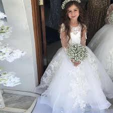 Would you wear either as your wedding dress? Princess Flower Girl Dresses For Weddings Jewel Neck Lace Appliques Puffy Illusion Little Kids Baby Gowns First Communion Dress Matching Family Outfits Aliexpress