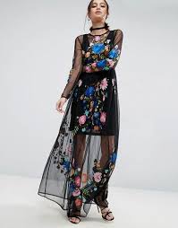 Asos Asos Premium Maxi Dress In Pretty Embroidered Mesh Maxi Dress Long Sleeve Embroidered Dress Embroidered Mesh Dress