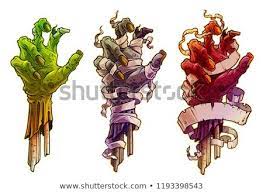 Cartoon Scary Zombie Monster Hands With Bandage And Ribbons Empty Space For Text Isolated On White Background Hallow Zombie Hand Zombie Vector Monster Hands