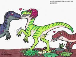 absurd res after transformation artistnjc birth blue body blue  eyes bodily fluids brown body claws dino crisis dinosaur dromaeosaurid egg  egg laying female feral genital fluids green body group