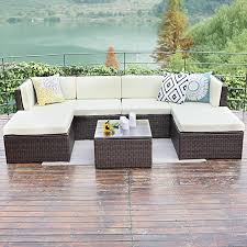 Amazon Com Wisteria Lane Outdoor Patio Furniture Set 7 Piece Rattan Sectional Sofa Couch All Wea Patio Furniture Sets Patio Sofa Table Outdoor Patio Furniture