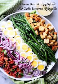 Green Bean And Egg Salad With Garlic Parmesan Vinaigrette Recipe Diethood Boiled Green Beans Recipe Vinaigrette Recipes Green Bean Recipes