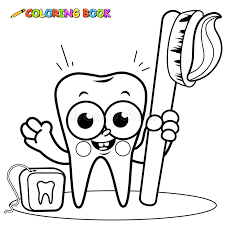 Color in this picture of an the toothbrush and others with our library of online coloring pages. Coloring Page Tooth Cartoon Holding Toothbrush And Dental Floss Stock Vector Illustration Of Outlined Flossing 63412149