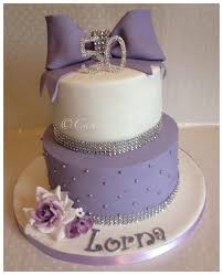 Purple 30th Birthday Cake Ideas For Her 2 Tier Lilac And Silver Cake With Diamante Banding And Sugar Rose 40th Birthday Cakes Tiered Cakes Birthday 40th Birthday Cake For Women