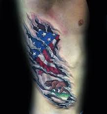 Ripped skin american flag tattoo. Ripped Skin California Bear And American Flag Rib Cage Side Tattoo Tattoo Designs Men California Tattoo Bear Tattoo Designs