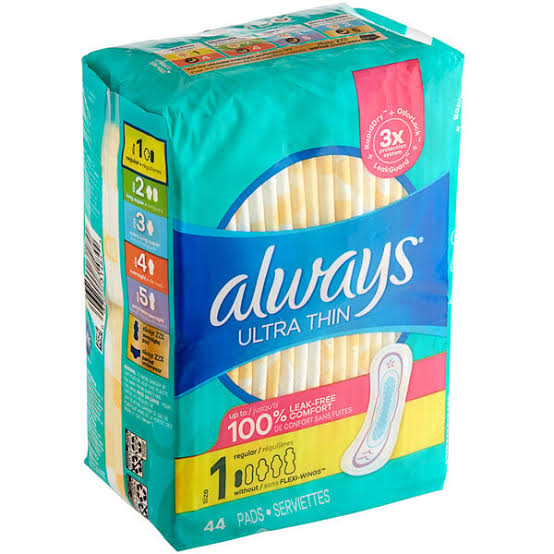 Always Ultra Thin 44-Count Unscented Menstrual Pad with Wings - Size 1  Regular - 3/Case