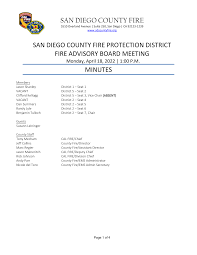 SAN DIEGO COUNTY FIRE SAN DIEGO COUNTY FIRE PROTECTION DISTRICT FIRE  ADVISORY BOARD MEETING MINUTES