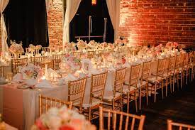 It's a calming colour that appeals to most people and there are so many gorgeous shades to choose from. Peach Pink And White Wedding Centerpieces With Long Feasting Tables And Gold Chiavari Chairs Nova 535 Wedding Reception Marry Me Tampa Bay Most Trusted Wedding Vendor Search And Real Wedding Inspiration Site