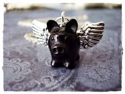 Black Flying Pig Necklace