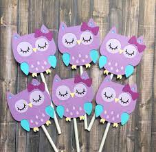 12 Owl Cupcake Toppers Birthday Decorations Purple Blue Owl Baby Shower Party Decoration Purple Owl Cupcake Toppers Made To Order Owl Baby Shower Owl Baby Shower Decorations Owl Birthday Parties