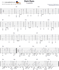 Gm played barred with the 5th string root. Dark Eyes Fingerstyle Guitar Tab Guitarnick Com