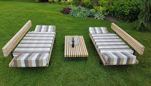 This Set Is Made From Larch Wood Iron Legs The Best Fabric And Foam Quality Fabric Is Uv Protected And Wate Larch Wood Outdoor Furniture Sets Outdoor Decor