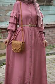 Kollari Firfirli Pembe Elbise Eminos Butik Islami Giyim Pembe Elbiseler Elbise