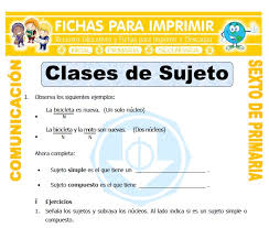 Fichas de matemática para primaria y secundaria. Clases De Sujeto Para Sexto De Primaria Fichas Para Imprimir
