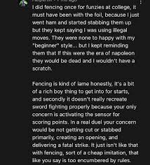 Anche voi vi stancate di spiegare alla gente che la scherma è uno sport e  non un'arte di autodifesa? : r/Fencing