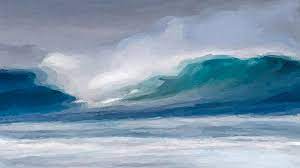 Abstract painting on grey wall of retro living room interior with beige sofa with pillows, vintage dark green armchair and yellow. Abstract Wave Mixed Media By Anthony Fishburne