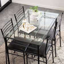Maybe you would like to learn more about one of these? Us Warehouse 110 X 70 X 76cm Iron Glass Dining Table And Chairs Black One Table And Four Chairs Pu Cushion Dining Tables Aliexpress