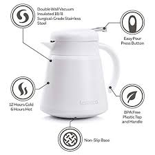 Lafeeca thermal coffee carafe tea pot stainless steel, double wall vacuum. Lafeeca Thermal Coffee Carafe Tea Pot Stainless Steel Double Wall Vacuum Insulated Cool Touch Handle Hot Cold Retention Non Slip Silicone Base Bpa Free 750ml White Buy Online