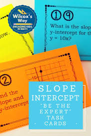 Find Slope And Y Intercept From A Table Graph Equation And 2 Points With These Be The Expert Task Card Activities Task Cards Maths Activities Middle School