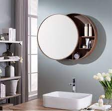 bathroom mirror round wall mirror for cabinet pushpull lockers walnut wood 5050cm want to know mo mirror cabinets wood mirror bathroom round mirror bathroom