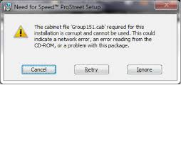 If the installation files are on a cd, copy the disk contents to a desktop directory and install from that directory.otherwise, redownload using a different browser if there's a consistent problem,downloadable installation files available:suites and programs: Nfs Prostreet Installation Cab Error Answer Hq