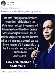 Discover kamala harris famous and rare quotes. Fact Check Us Vp Candidate Kamala Harris Threatens Trump Supporters Viral Quote Is Made Up