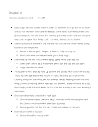 Beloved Chapter 9 - Chapter 9: Thursday, October 25, 2018 7:33 PM Ba Suggs:  did not tell them to - Studocu