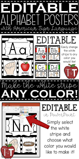 Black And White Sign Language Editable Alphabet Posters With American Sign Language Striped Cursive Alphabet Alphabet Poster American Sign Language