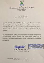 La carta de solicitud de visa para viajar a república dominicana se entrega impresa, con el resto de la documentación requerida para el trámite. Jean Luis Rodriguez En Twitter Carta Publica Alcalde De Puerto Plata Jovenes Aparecen En Video No Son Parte De La Nueva Administracion
