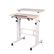 Mind Reader 2 Tier Adjustable Sit And Stand Rolling Desk White Sdroll Wht The Home Depot