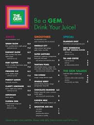 The Gem Timeline Photos Juice Bar Menu Juice Menu Healthy Juice Drinks
