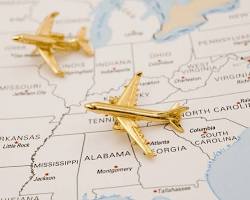 Image of airplane flying over the United States