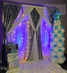 Walk your guests through a winter wonderland theme party this season. I Created This Backdrop For A Winterwonderland Party Winter Birthday Parties Disney Princess Theme Party Princess Theme Party