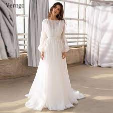 This modest country wedding dress features lace applique over the top. Verngo 2021 White Boho Wedding Dress Long Sleeves Organza A Line Beach Bridal Gown Simple Vintage Bohemian Wedding Gowns Buy At The Price Of 83 39 In Aliexpress Com Imall Com