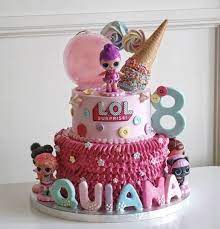 C+m cake designers on instagram: Lol Two Tier Cream Cake Customized Cake For Kids Birthday Party Pandoracake Ae