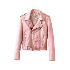 Gender Women Outerwear Type Leather Suede Decoration Sashes Clothing Length Short Sleeve Style Leather Jackets Women Pink Moto Jacket Pink Leather Jacket