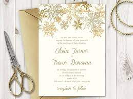 Christmas Wedding Invitation Template Snowflakes Gold Di Christmas Wedding Invitations Wedding Invitation Templates Wedding Invitations Printable Templates