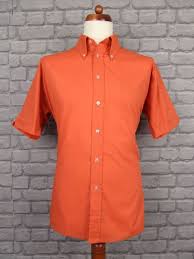 Vintage 60s 70s Orange Button Down Permanent Press Jon Wood Shirt Xl Mod Skin Wood Shirts Retro Fashion Casual Button Down Shirt