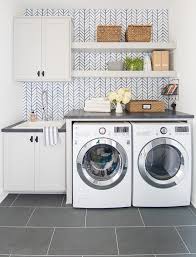 Use floating shelves and over laundry room shelving to make more space in a tiny laundry room closet. Wallpapered Laundry Room The Lilypad Cottage