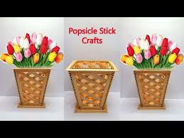  Ide Kreatif Vas Bunga Dari Stik Es Krim Popsicle Stick Crafts Flower Vase Youtube Craft Stick Crafts Popcycle Stick Crafts Popsicle Crafts
