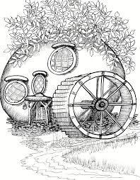 Creative fairy coloring pages for adults. Round Fairy House And Waterwheet Drawing By Dawn Boyer