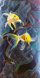 Koi Fish On Metal 3d Painting Yellow Butterfly Koi By Art2walls 1800 00 Z Tablolar Sanatsal Resimler Ve Suluboya