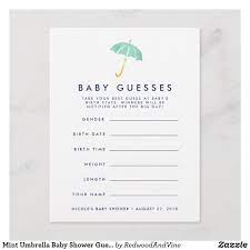 Mint Umbrella Baby Shower Guessing Game Zazzle Com Umbrella Baby Shower Baby Shower Guessing Game Baby Shower Fall