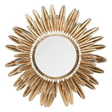 Miroir Rond A Plumes En Metal Dore D 77cm Maisons Du Monde Miroir Rond Miroir Miroir Mural Rond
