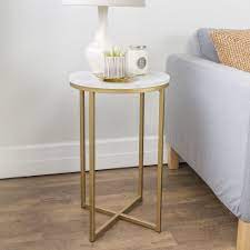Daisy White Faux Marble And Gold Round End Table By Ember Interiors Walmart Com Table Decor Living Room Side Table Decor Living Room Side Table