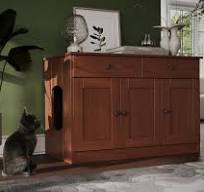 100% Solid Wood Ziva 3-Door Cat Litter Box Enclosure