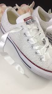 Shoes All Star Original Converse With Pure White Pearls With White Ribbon Laces In 2020 Wedding Sneakers Quinceanera Shoes Shoe Makeover